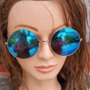 Circle Steampunk sunglasses BLUE‎ round  lens